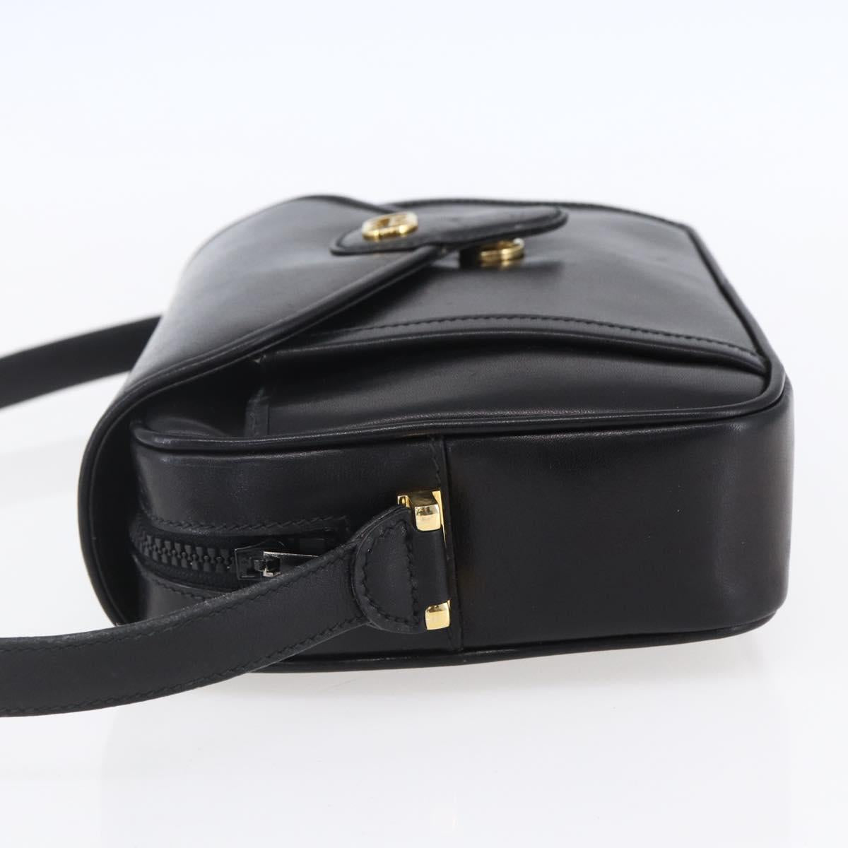 GUCCI Shoulder Bag Leather Black Gold Auth BA7977