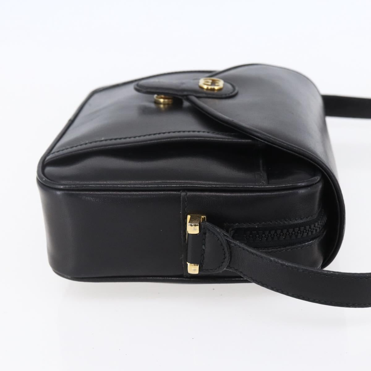 GUCCI Shoulder Bag Leather Black Gold Auth BA7977