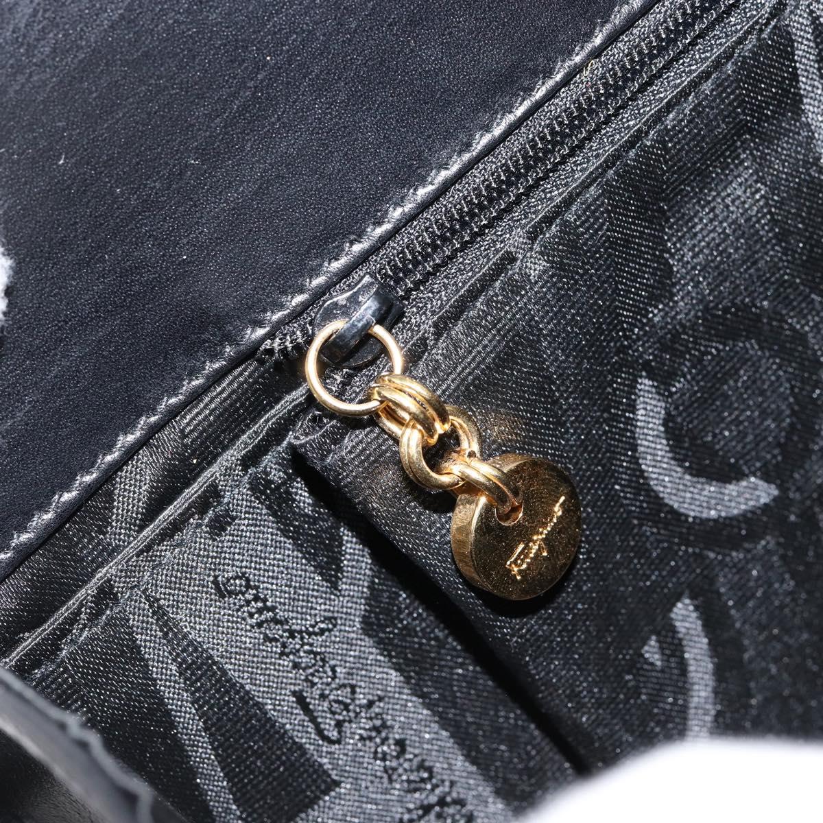 Salvatore Ferragamo Gancini Chain Shoulder Bag Leather Black Gold Auth BA7978