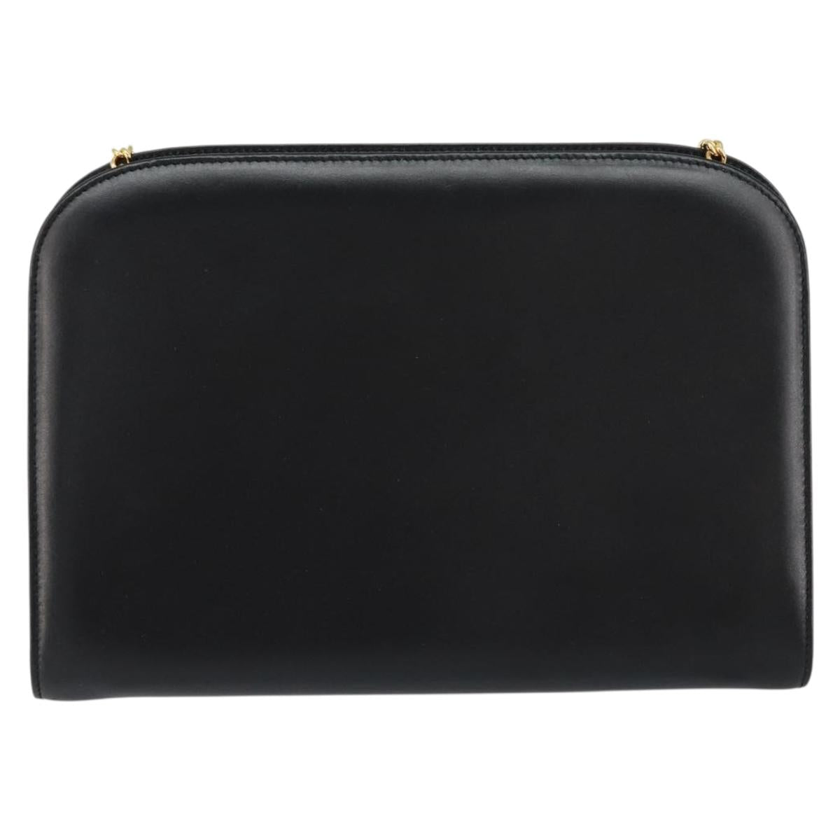 Salvatore Ferragamo Gancini Chain Shoulder Bag Leather Black Gold Auth BA7978