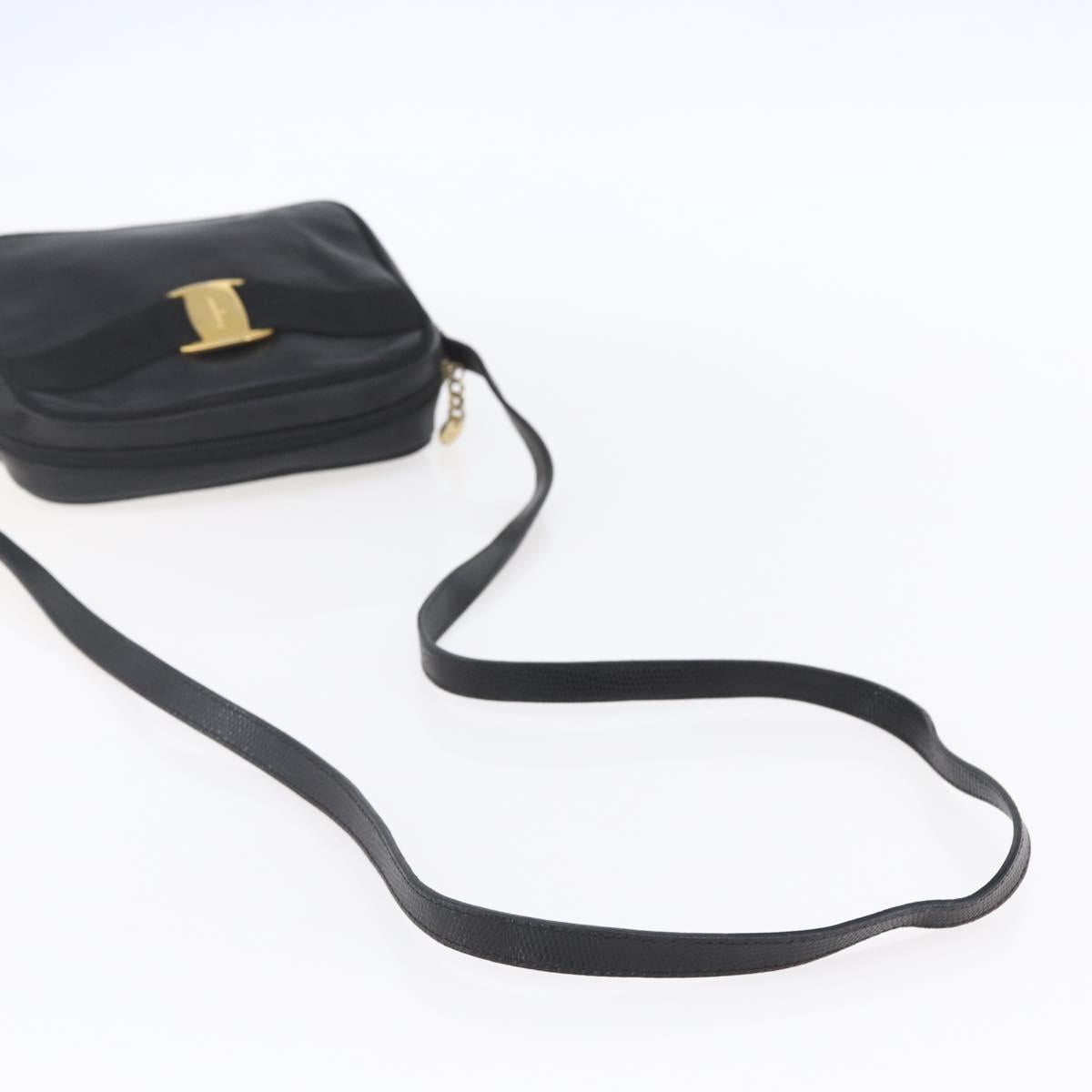 Salvatore Ferragamo Vala Shoulder Bag Leather Black Gold Auth BA7980