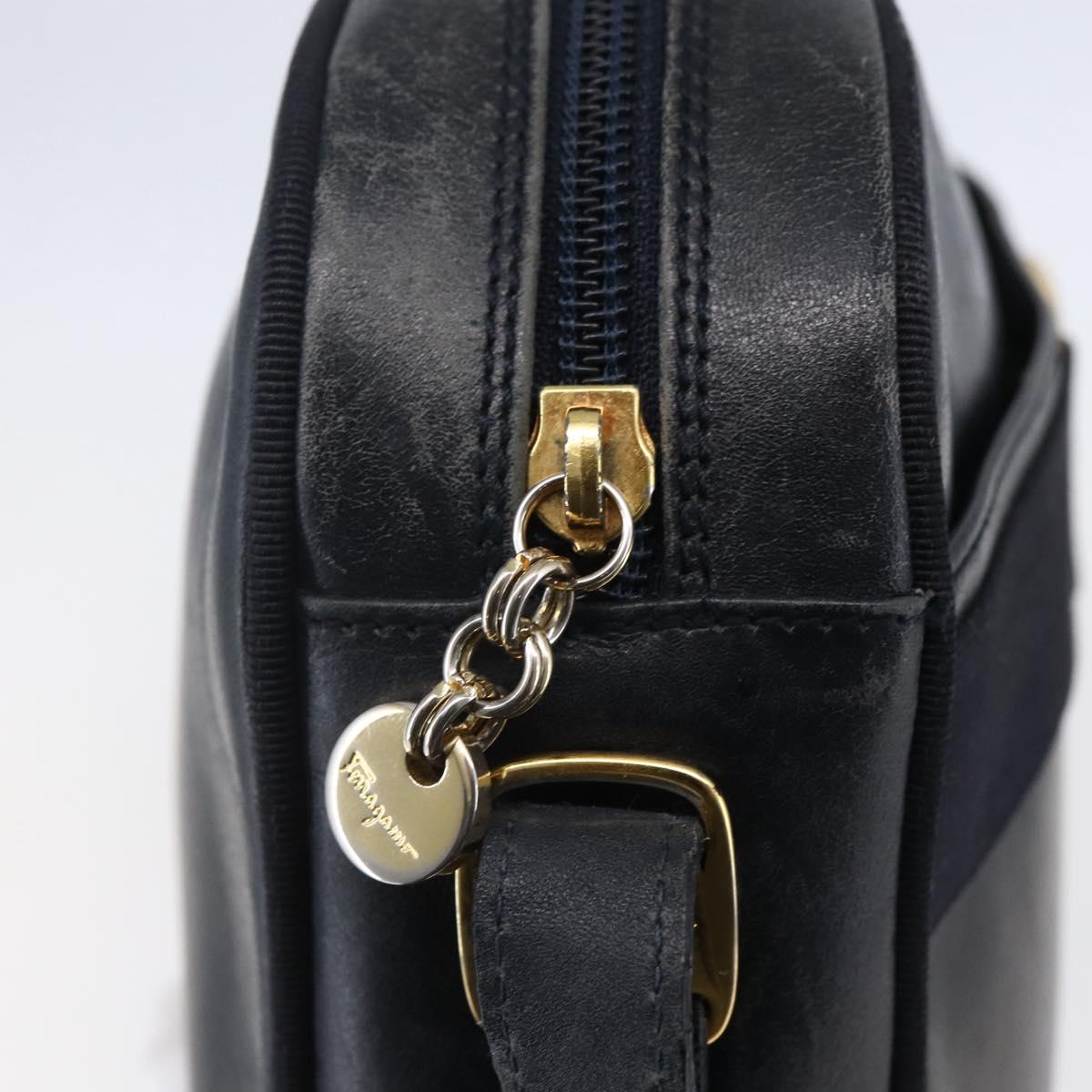 Salvatore Ferragamo Vala Shoulder Bag Leather Navy Gold Auth BA7981