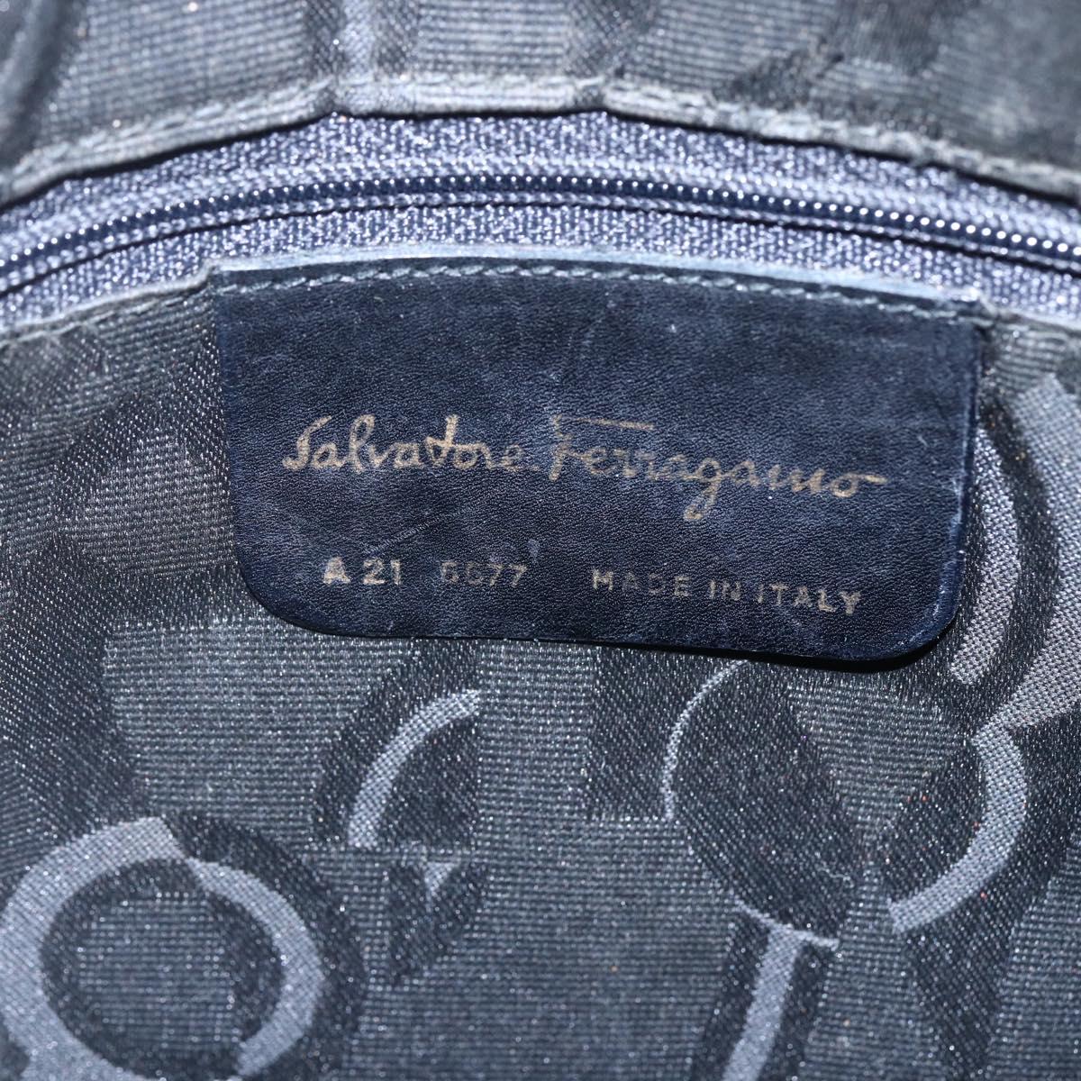 Salvatore Ferragamo Vala Shoulder Bag Leather Navy Gold Auth BA7981