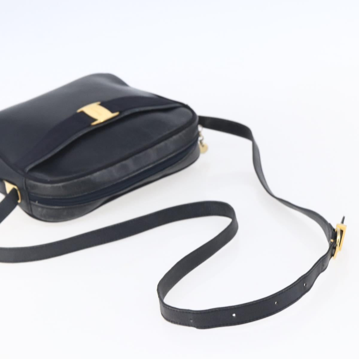 Salvatore Ferragamo Vala Shoulder Bag Leather Navy Gold Auth BA7981