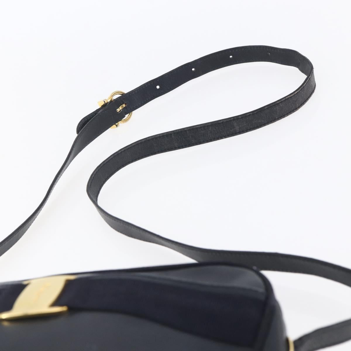 Salvatore Ferragamo Vala Shoulder Bag Leather Navy Gold Auth BA7981