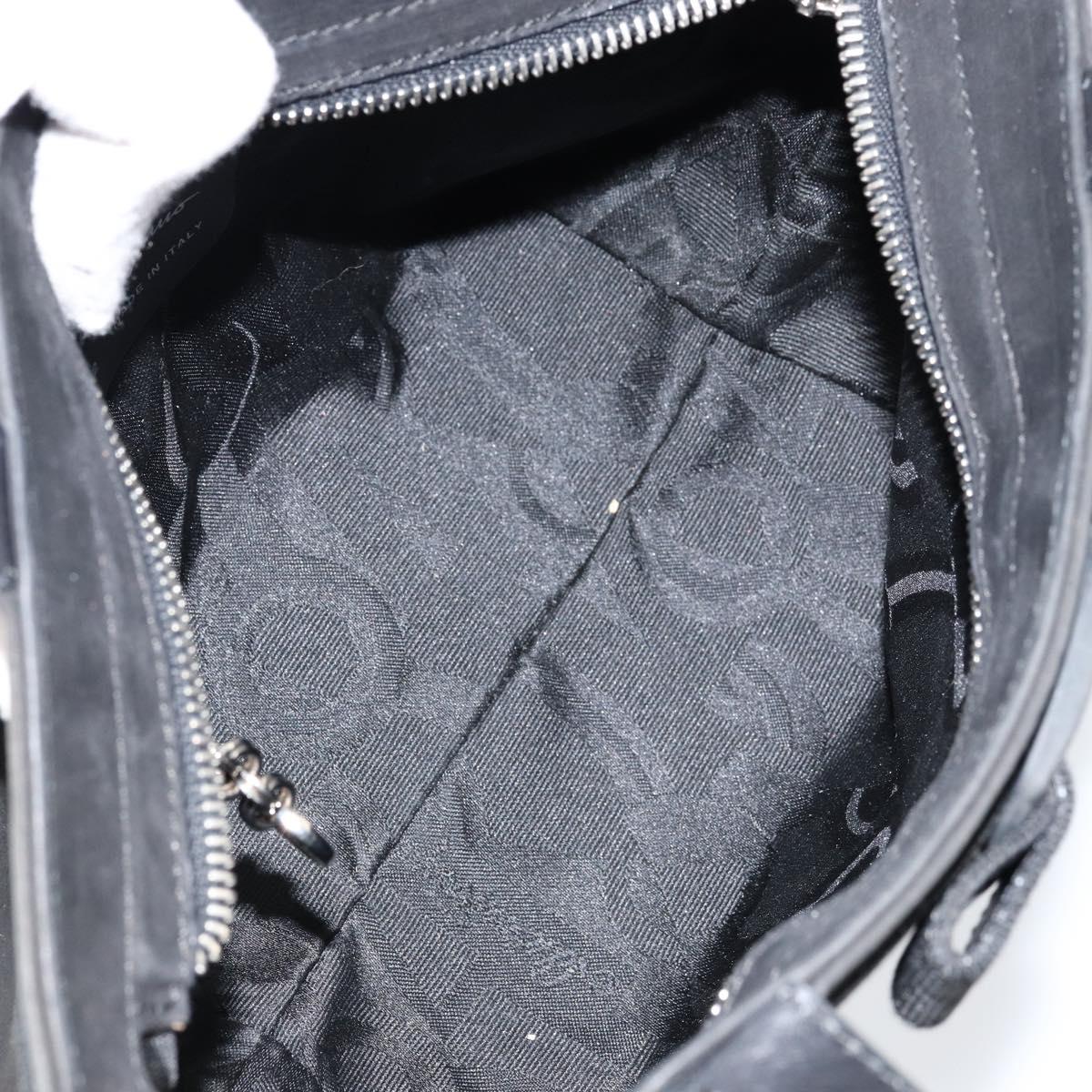 Salvatore Ferragamo Vala Hand Bag Suede Black Gold Auth BA7982