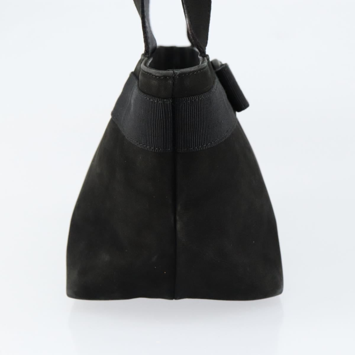 Salvatore Ferragamo Vala Hand Bag Suede Black Gold Auth BA7982