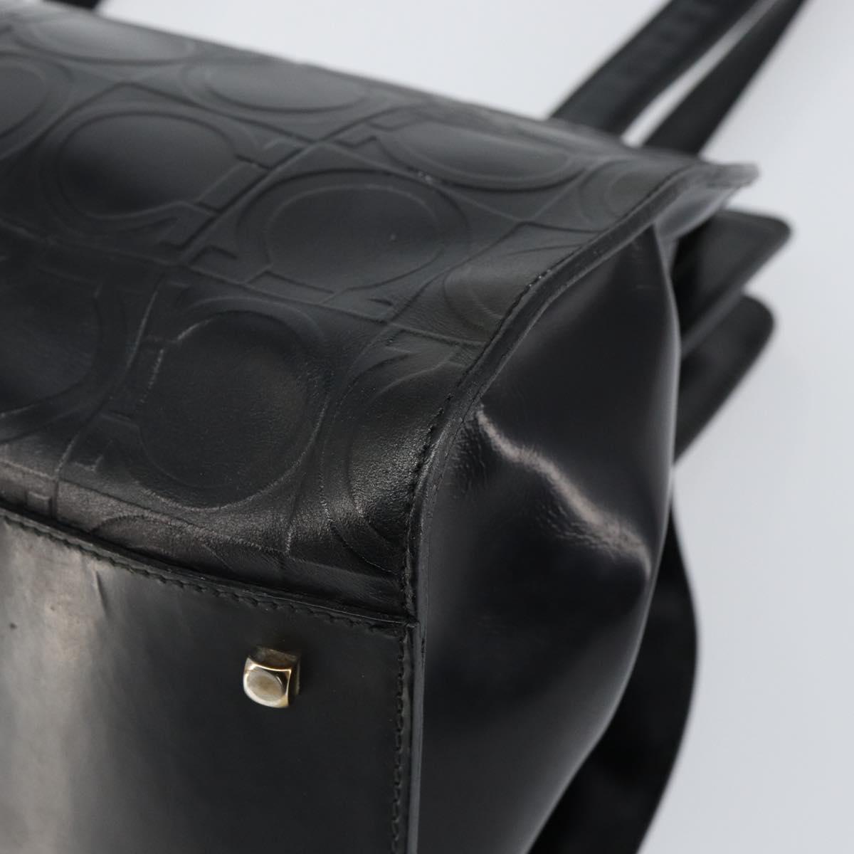 Salvatore Ferragamo Gancini Tote Bag Leather Black Silver Auth BA7983