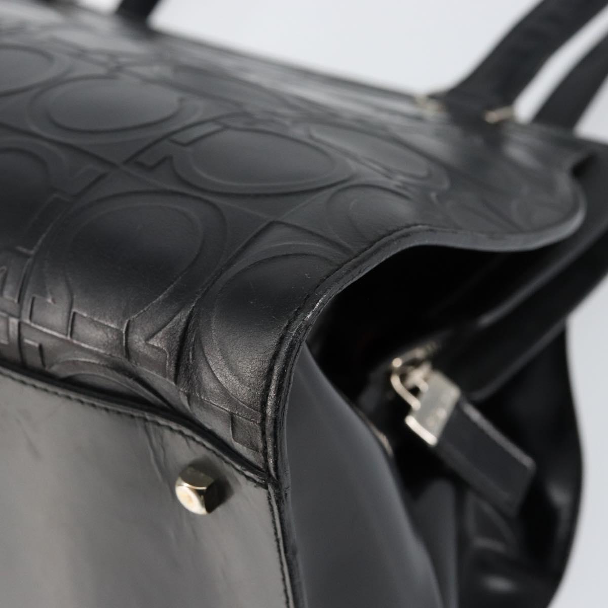 Salvatore Ferragamo Gancini Tote Bag Leather Black Silver Auth BA7983