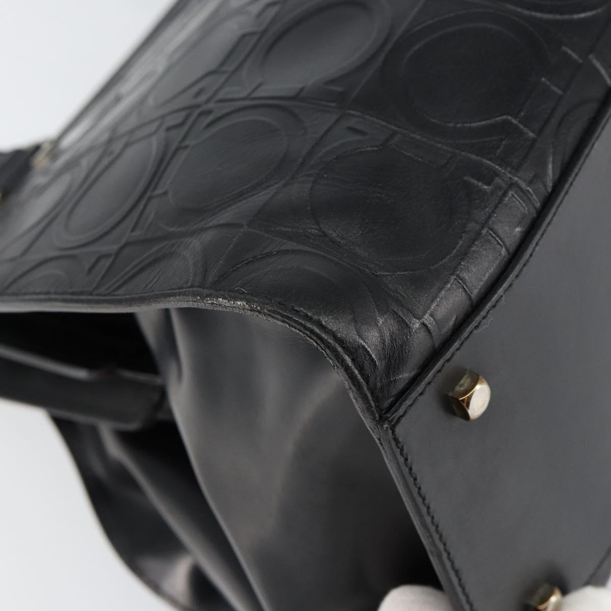 Salvatore Ferragamo Gancini Tote Bag Leather Black Silver Auth BA7983