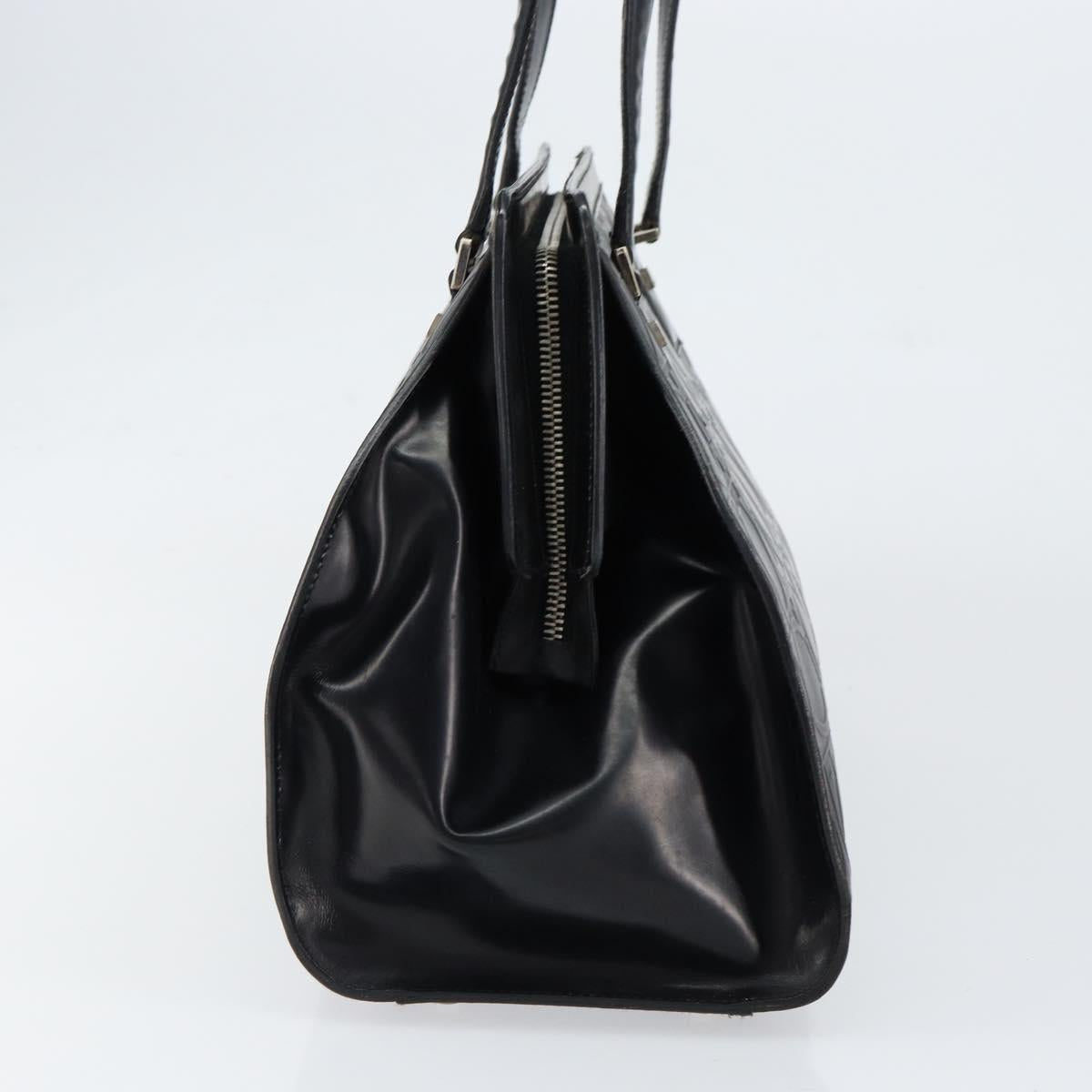 Salvatore Ferragamo Gancini Tote Bag Leather Black Silver Auth BA7983