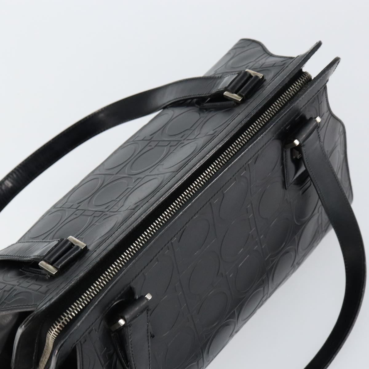 Salvatore Ferragamo Gancini Tote Bag Leather Black Silver Auth BA7983