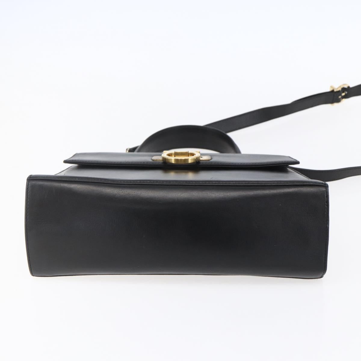 Salvatore Ferragamo Gancini Hand Bag Leather 2way Black Gold Auth BA7984