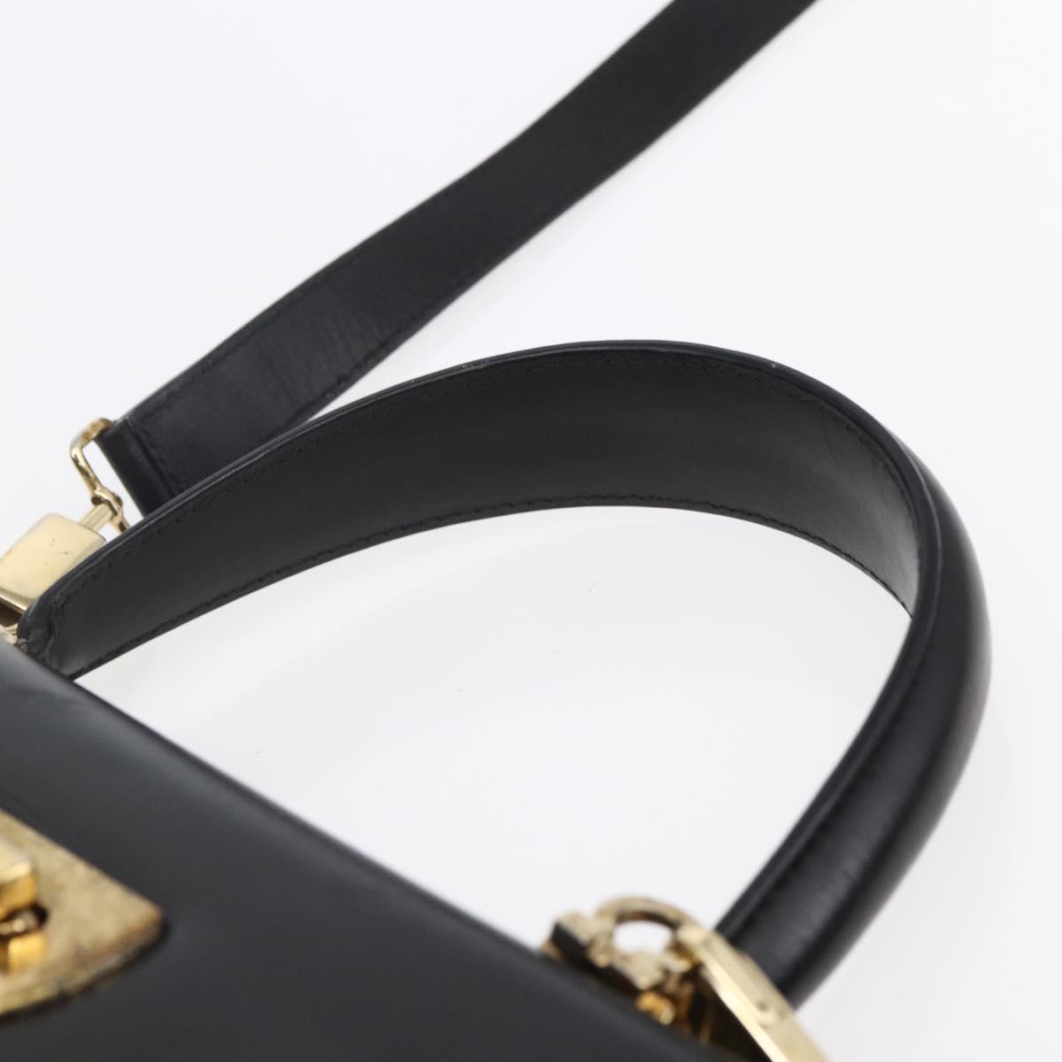 Salvatore Ferragamo Gancini Hand Bag Leather 2way Black Gold Auth BA7984