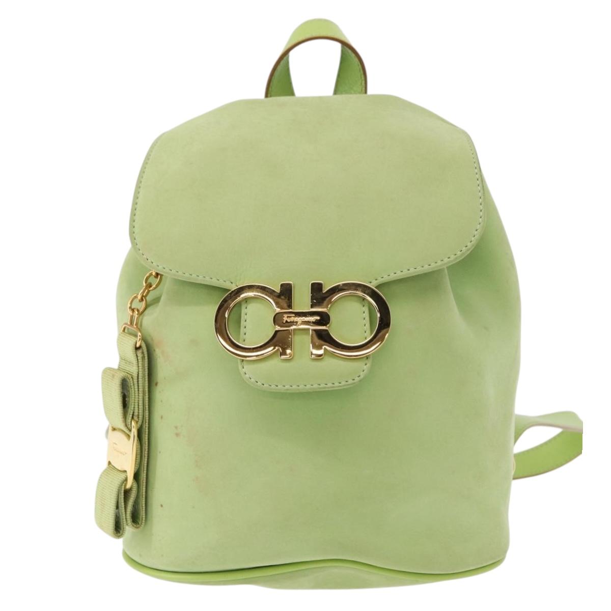 Salvatore Ferragamo Backpack Suede Green Gold Auth BA7987