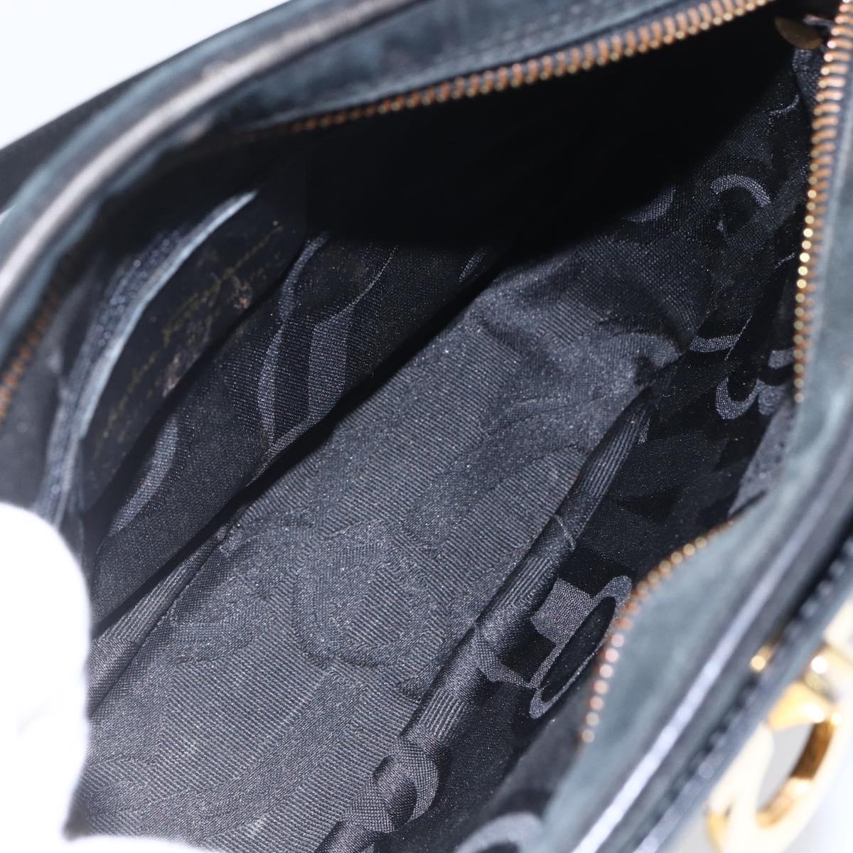 Salvatore Ferragamo Gancini Shoulder Bag Suede Black Gold Auth BA7988