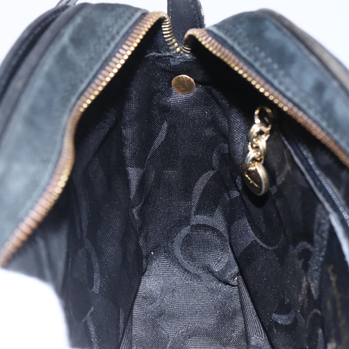 Salvatore Ferragamo Gancini Shoulder Bag Suede Black Gold Auth BA7988