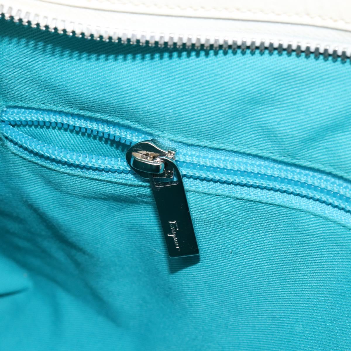 Salvatore Ferragamo Gancini Tote Bag Leather Silver White Auth BA7989