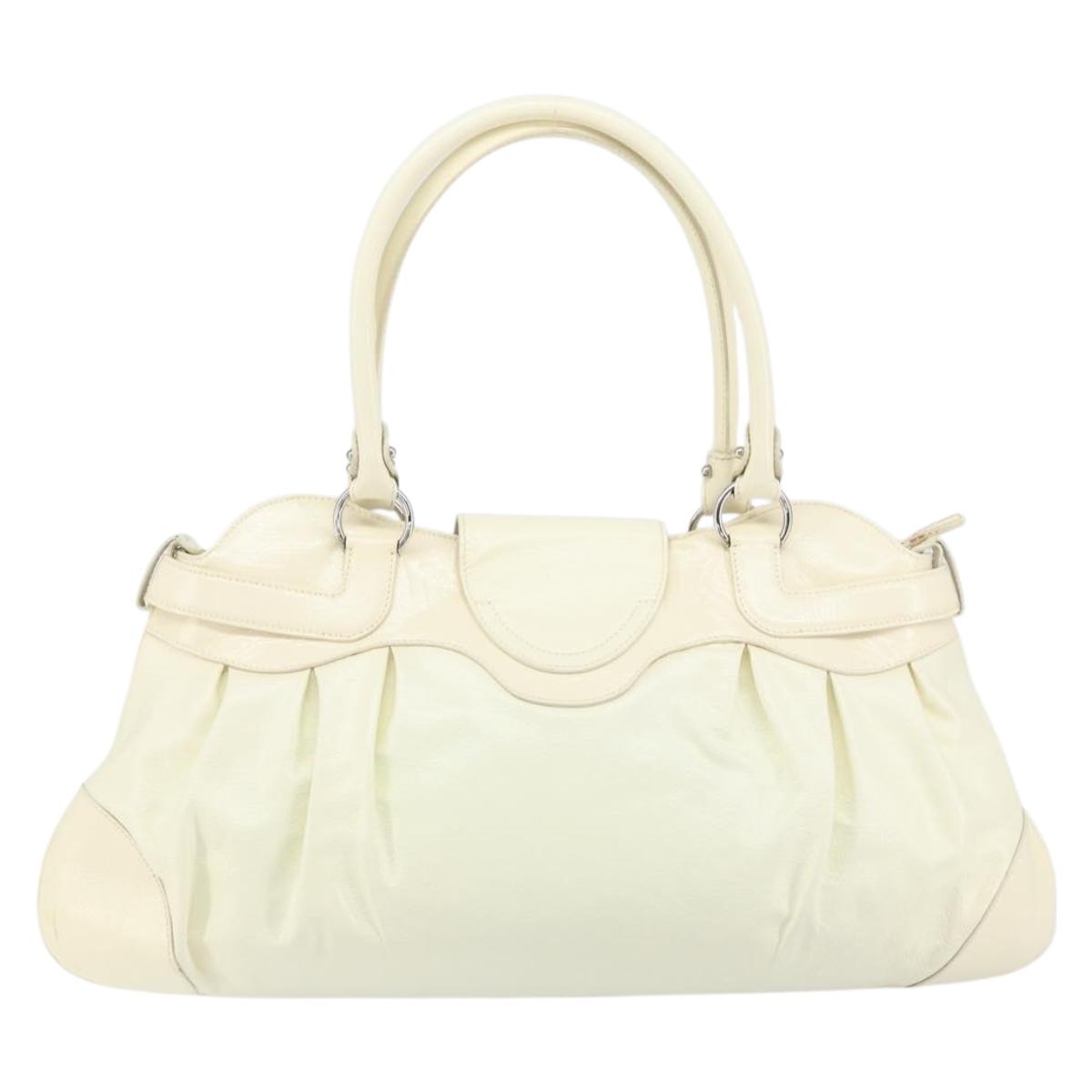 Salvatore Ferragamo Gancini Tote Bag Leather Silver White Auth BA7989