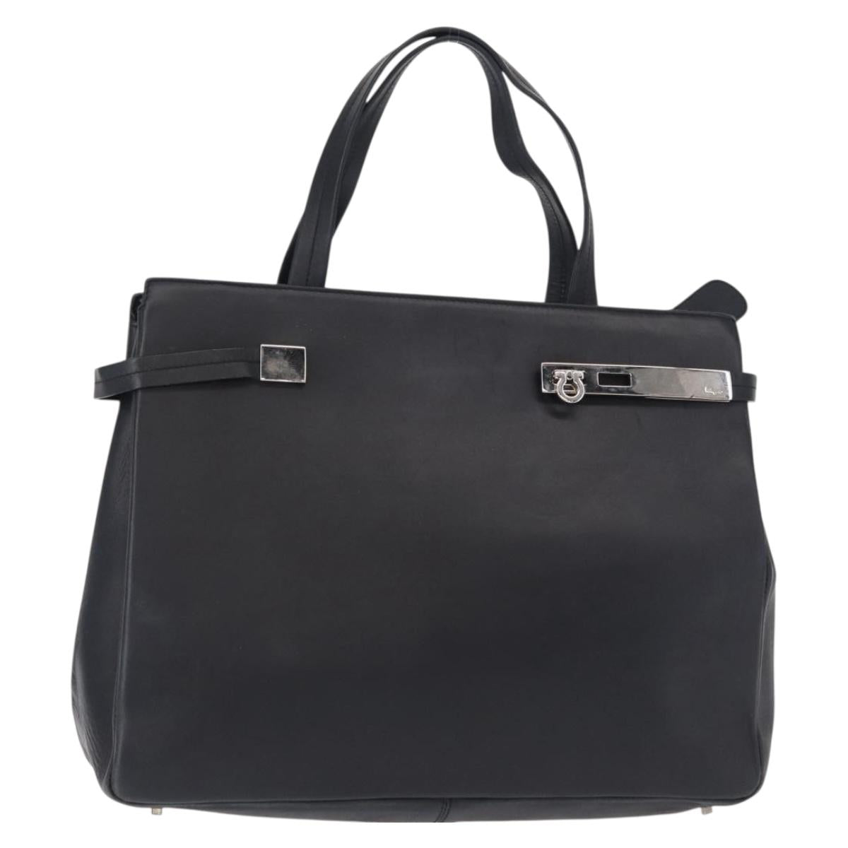 Salvatore Ferragamo Gancini Tote Bag Leather Navy Silver Auth BA7990