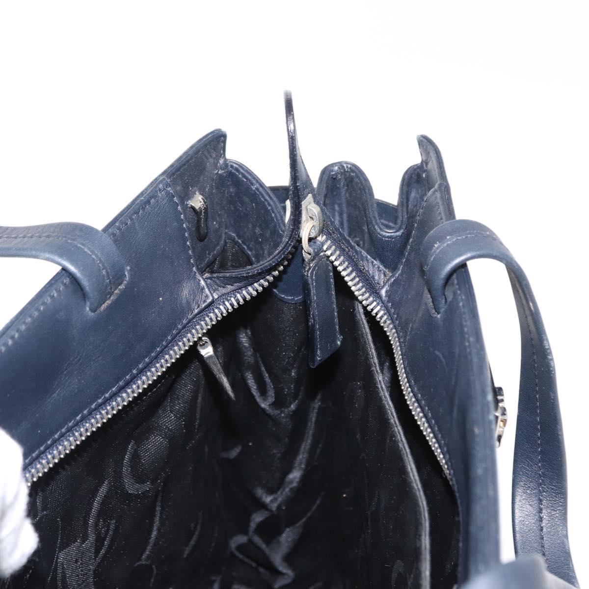 Salvatore Ferragamo Gancini Tote Bag Leather Navy Silver Auth BA7990