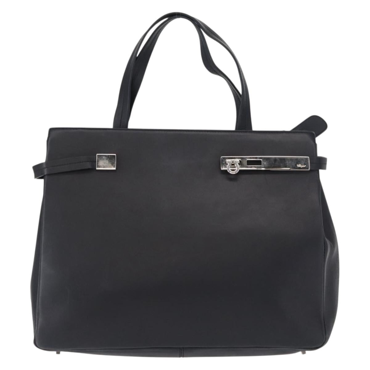 Salvatore Ferragamo Gancini Tote Bag Leather Navy Silver Auth BA7990