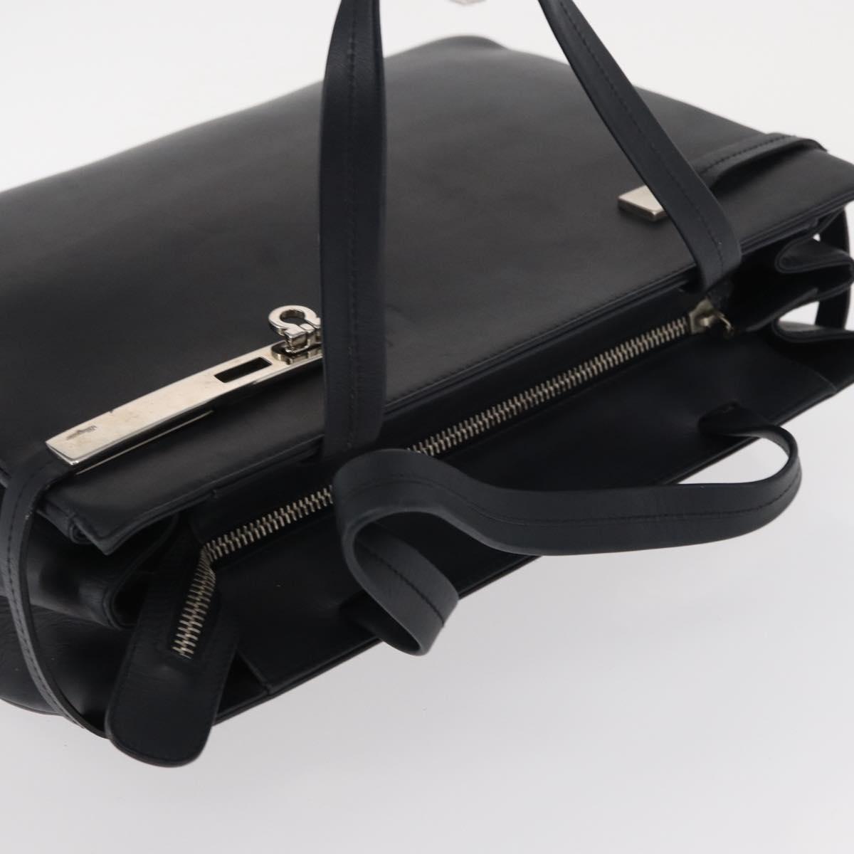 Salvatore Ferragamo Gancini Tote Bag Leather Navy Silver Auth BA7990