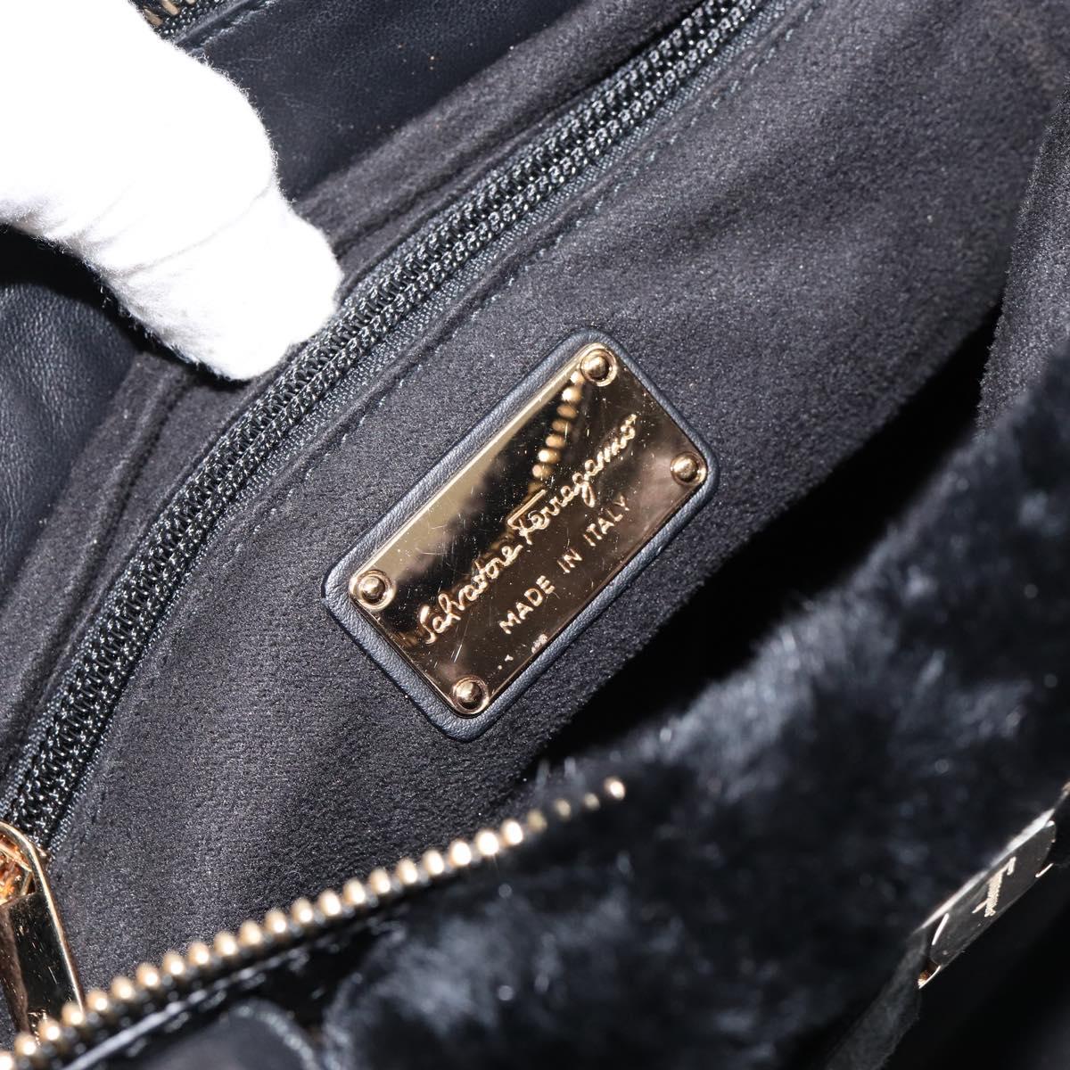 Salvatore Ferragamo Vala Hand Bag Suede Black Gold Auth BA7991