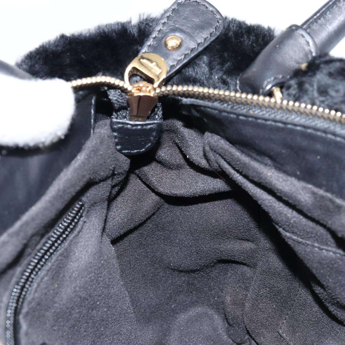 Salvatore Ferragamo Vala Hand Bag Suede Black Gold Auth BA7991