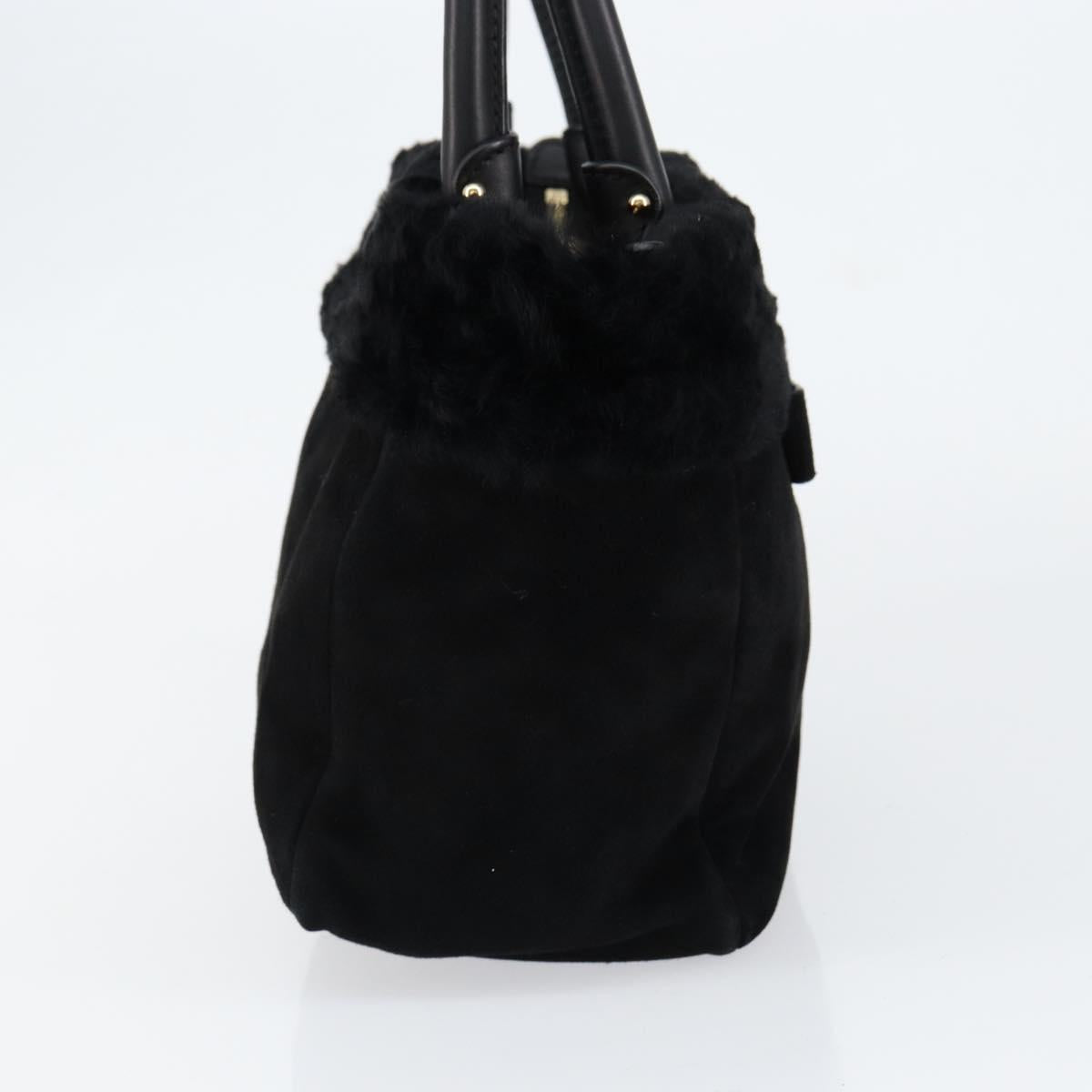 Salvatore Ferragamo Vala Hand Bag Suede Black Gold Auth BA7991