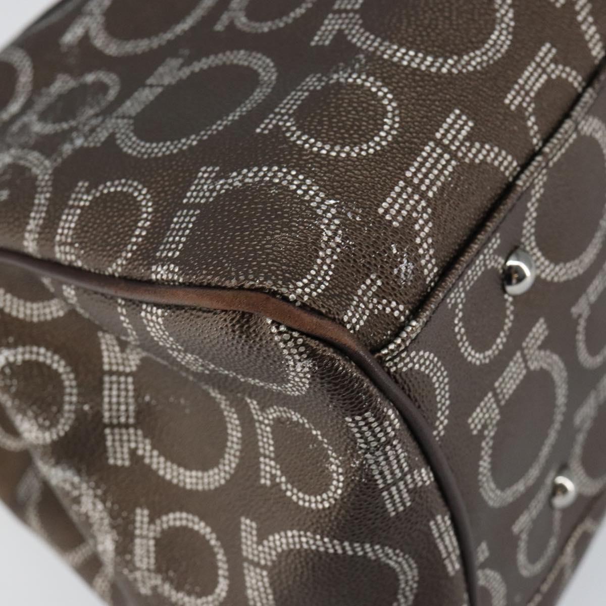 Salvatore Ferragamo Gancini Shoulder Bag Leather Brown Silver Auth BA7992