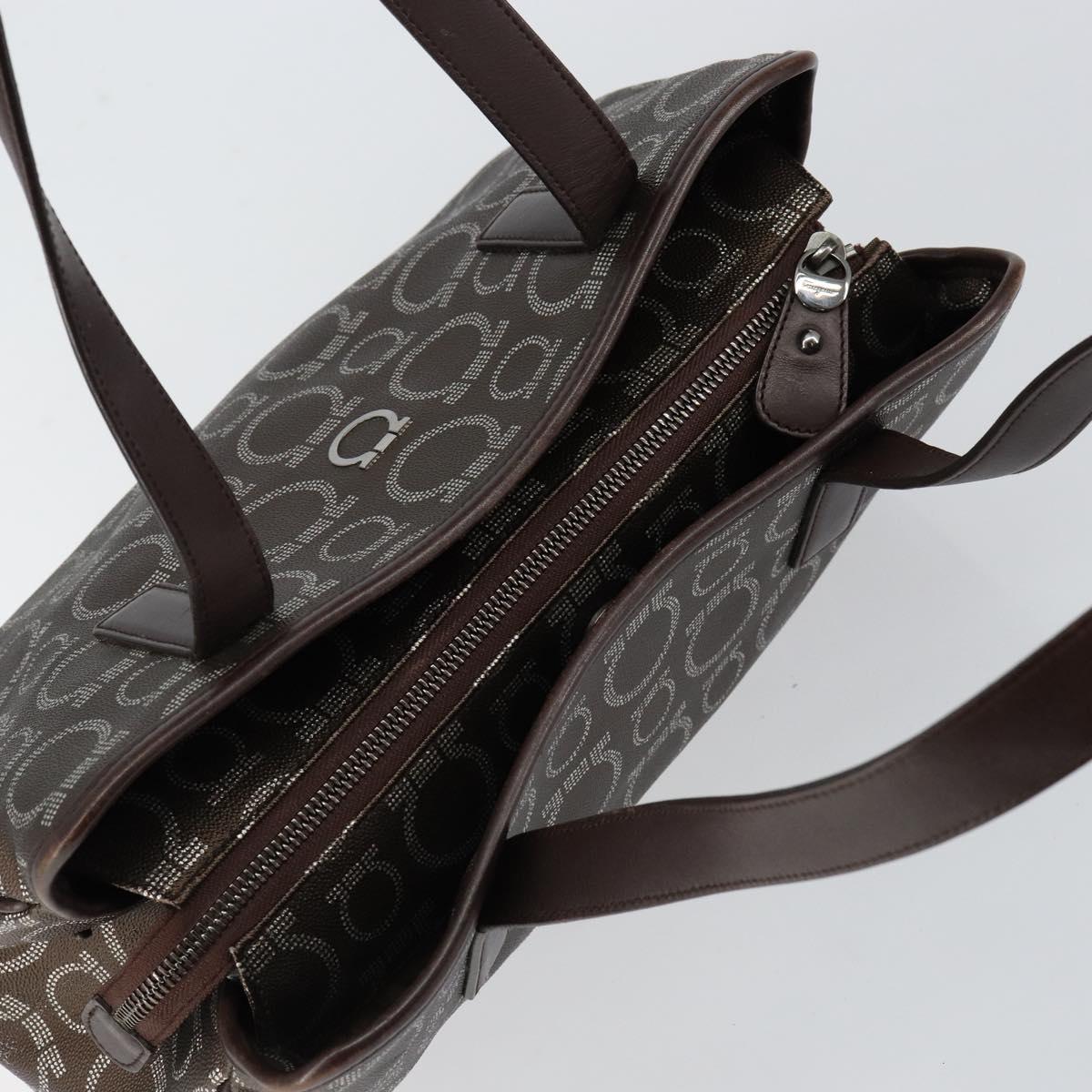 Salvatore Ferragamo Gancini Shoulder Bag Leather Brown Silver Auth BA7992