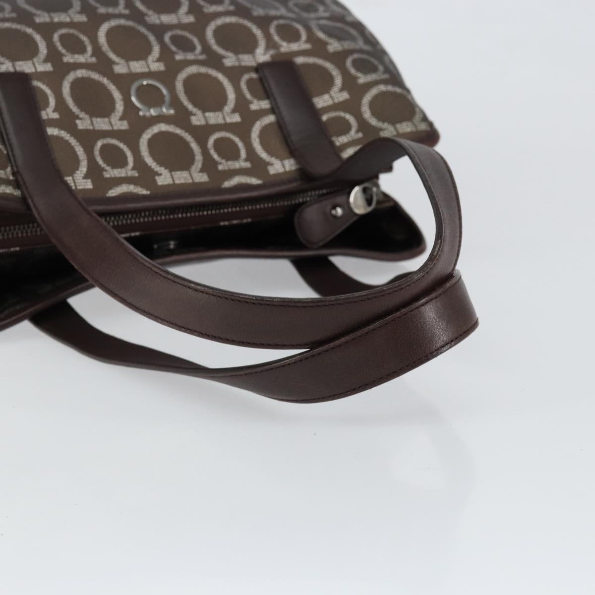 Salvatore Ferragamo Gancini Shoulder Bag Leather Brown Silver Auth BA7992