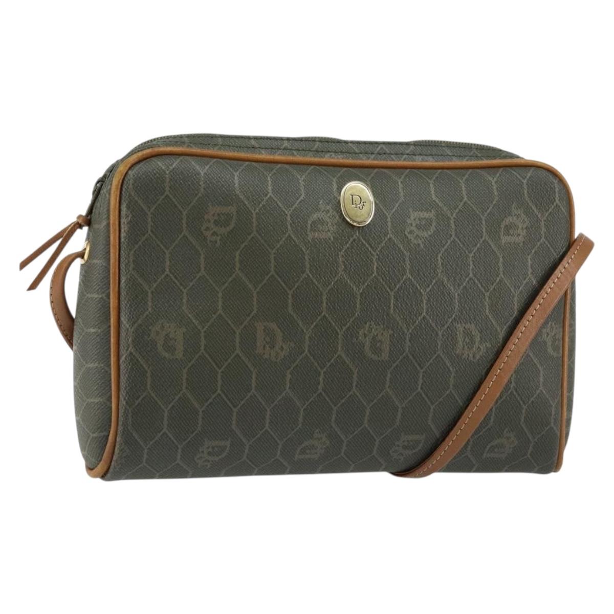 Christian Dior Honeycomb Canvas Shoulder Bag PVC Gold Khaki Auth BA7993