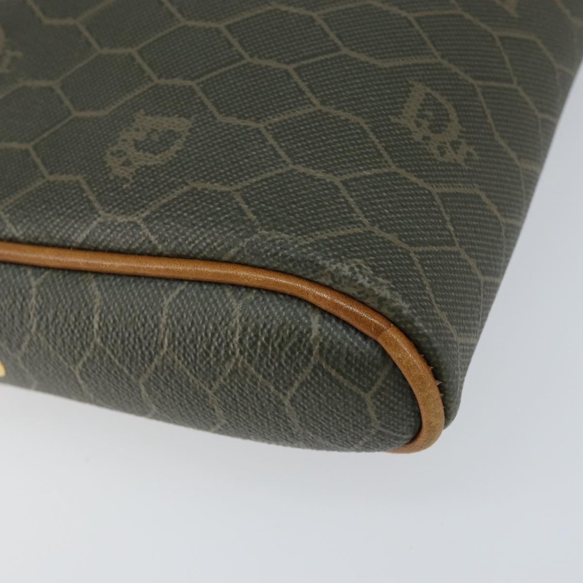 Christian Dior Honeycomb Canvas Shoulder Bag PVC Gold Khaki Auth BA7993
