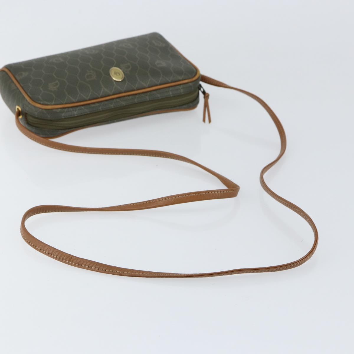 Christian Dior Honeycomb Canvas Shoulder Bag PVC Gold Khaki Auth BA7993