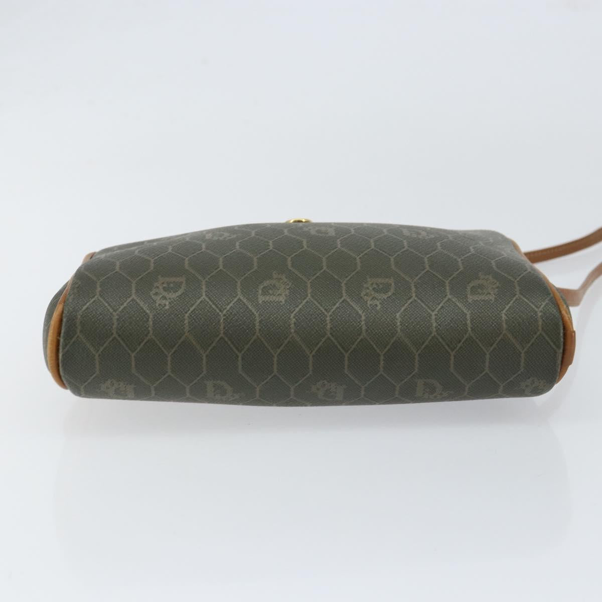 Christian Dior Honeycomb Canvas Shoulder Bag PVC Gold Khaki Auth BA7993
