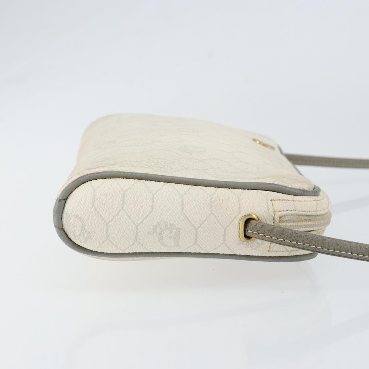 Christian Dior Honeycomb Canvas Shoulder Bag PVC Gold White Auth BA7994