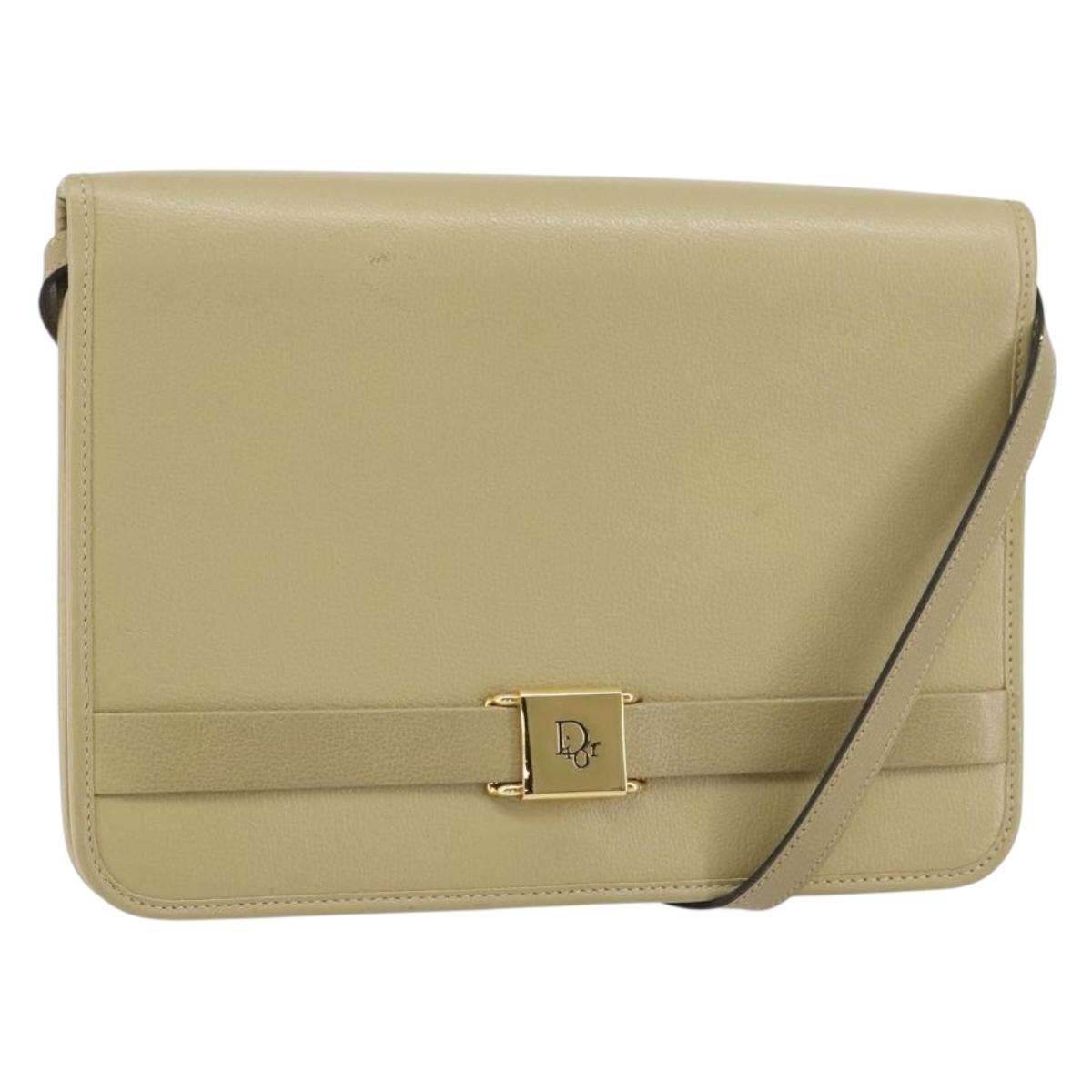 Christian Dior Shoulder Bag Leather Beige Gold Auth BA7996