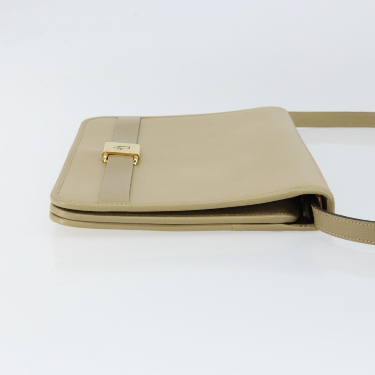 Christian Dior Shoulder Bag Leather Beige Gold Auth BA7996