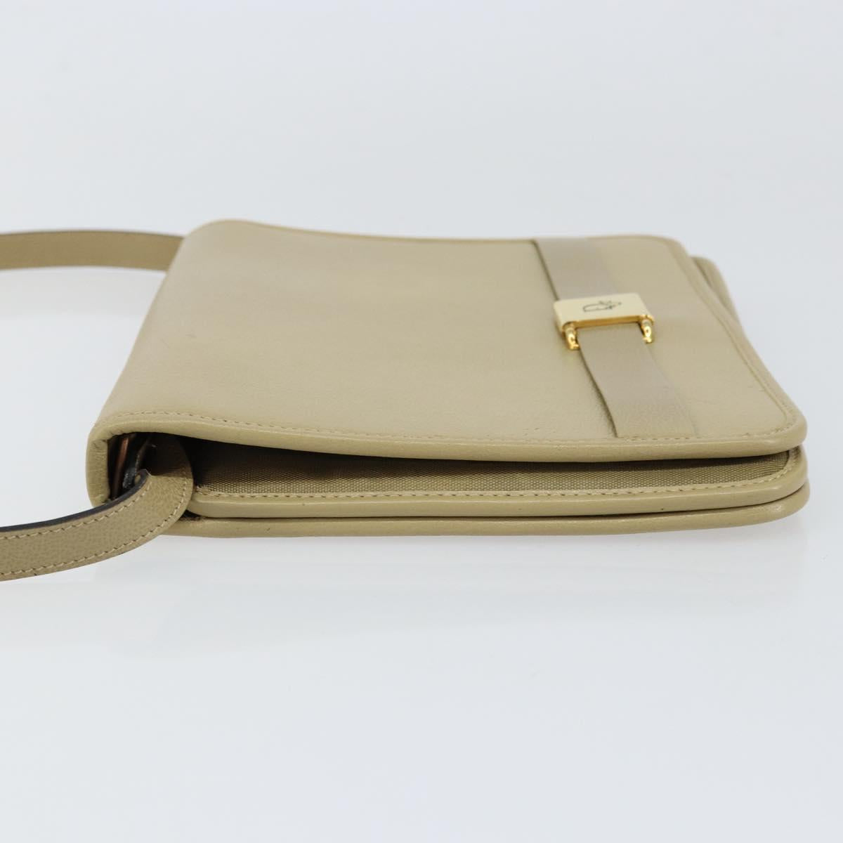 Christian Dior Shoulder Bag Leather Beige Gold Auth BA7996