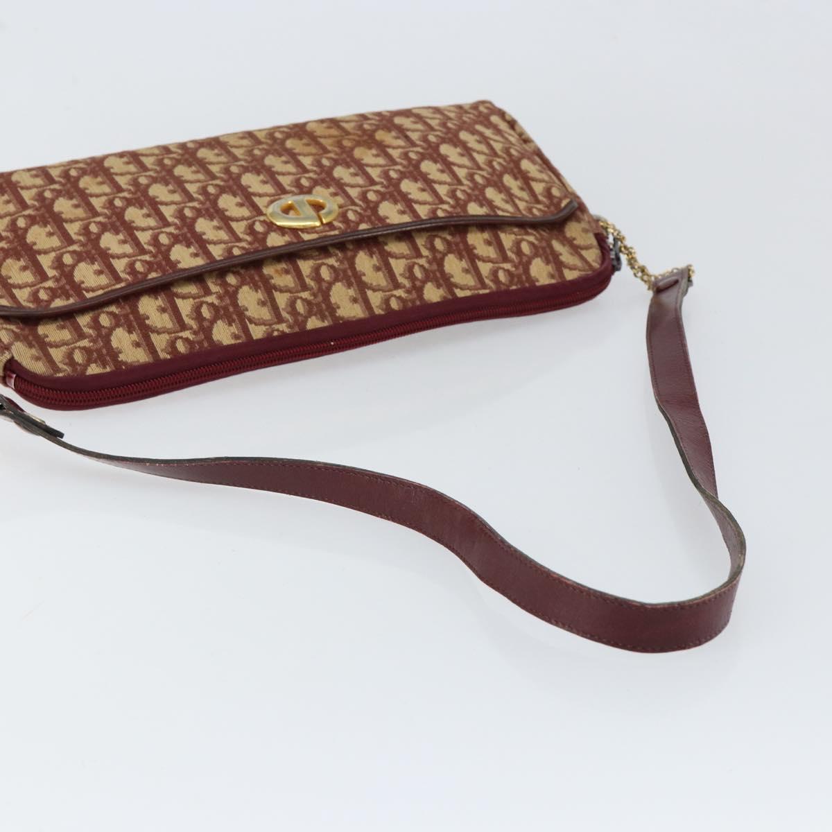 Christian Dior Trotter Canvas Shoulder Bag Red Gold Auth BA7997
