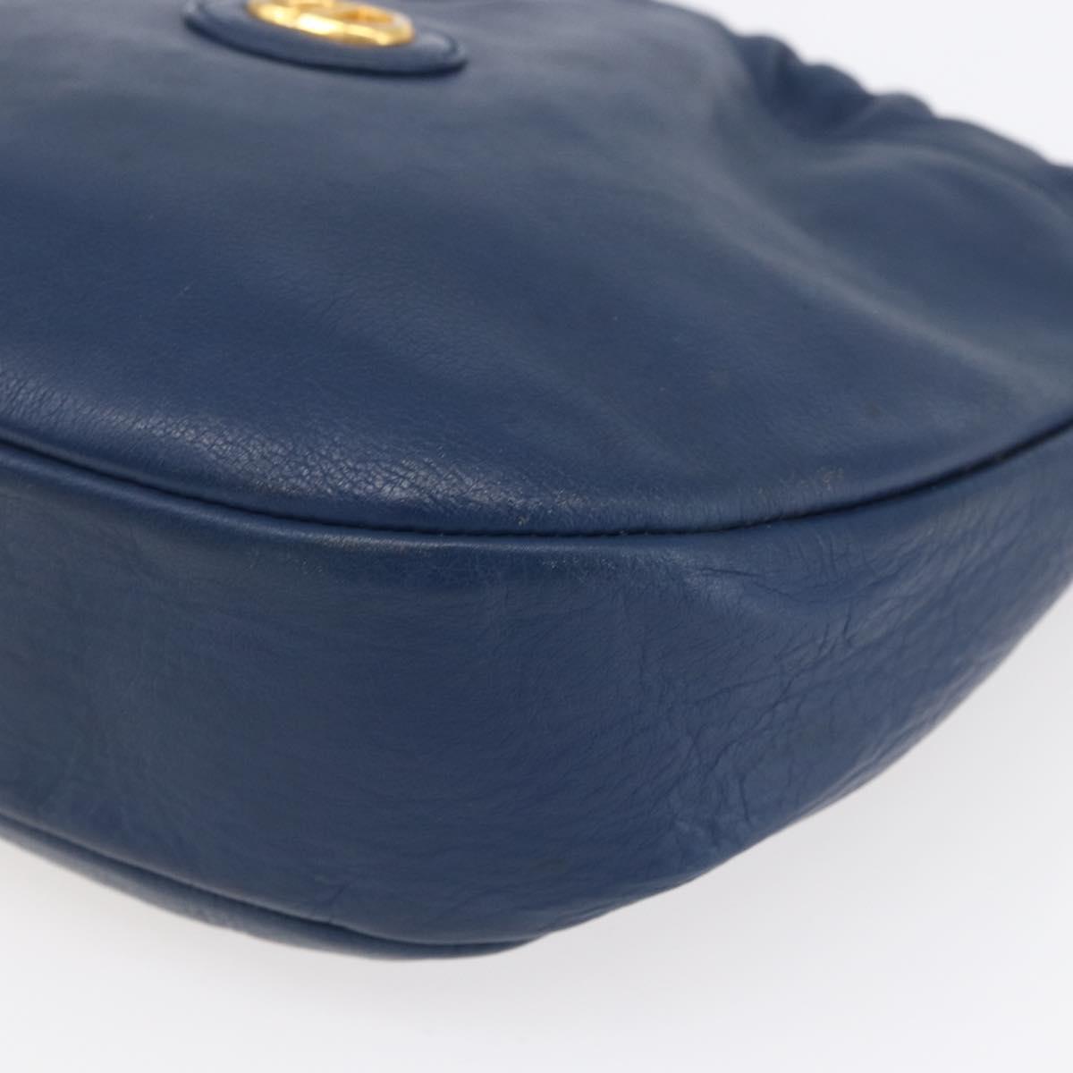 Christian Dior Shoulder Bag Leather Blue Gold Auth BA7999