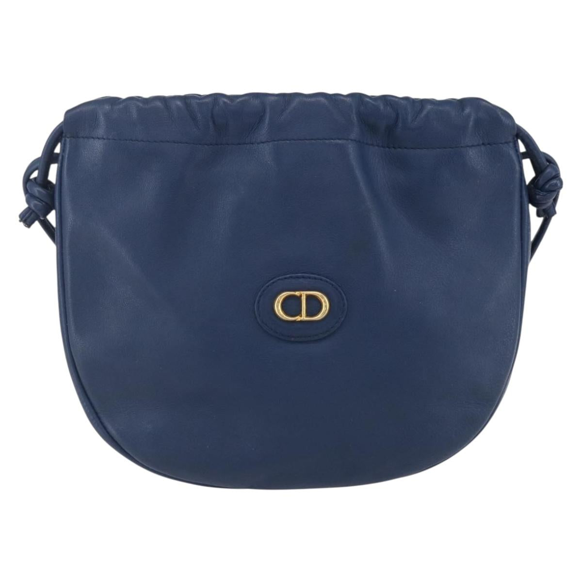 Christian Dior Shoulder Bag Leather Blue Gold Auth BA7999