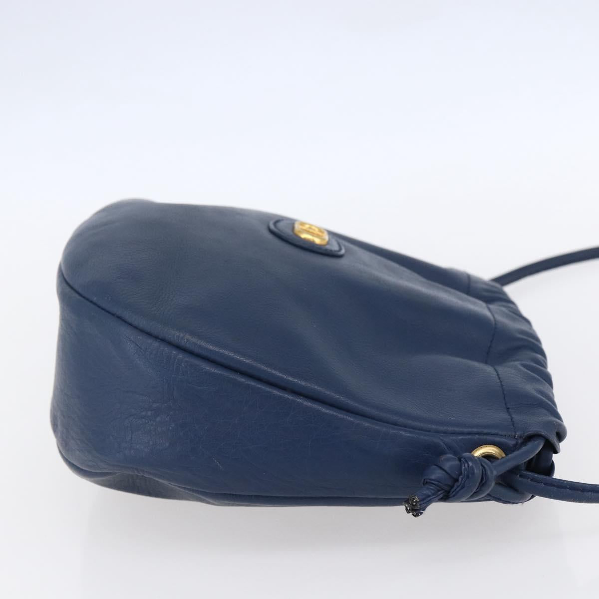 Christian Dior Shoulder Bag Leather Blue Gold Auth BA7999