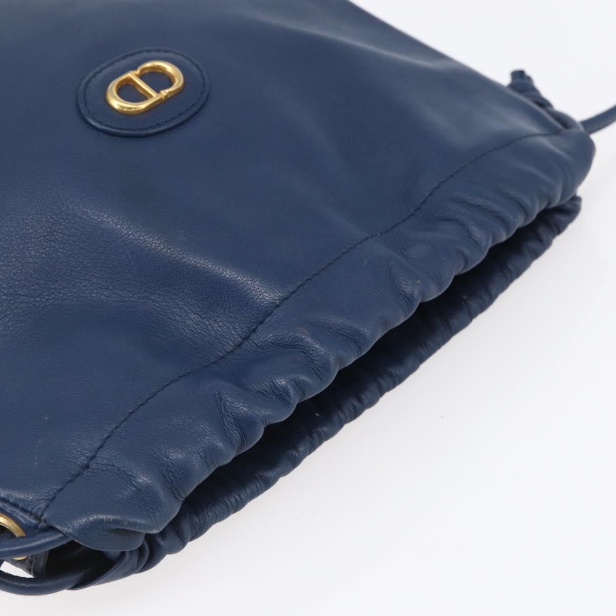 Christian Dior Shoulder Bag Leather Blue Gold Auth BA7999