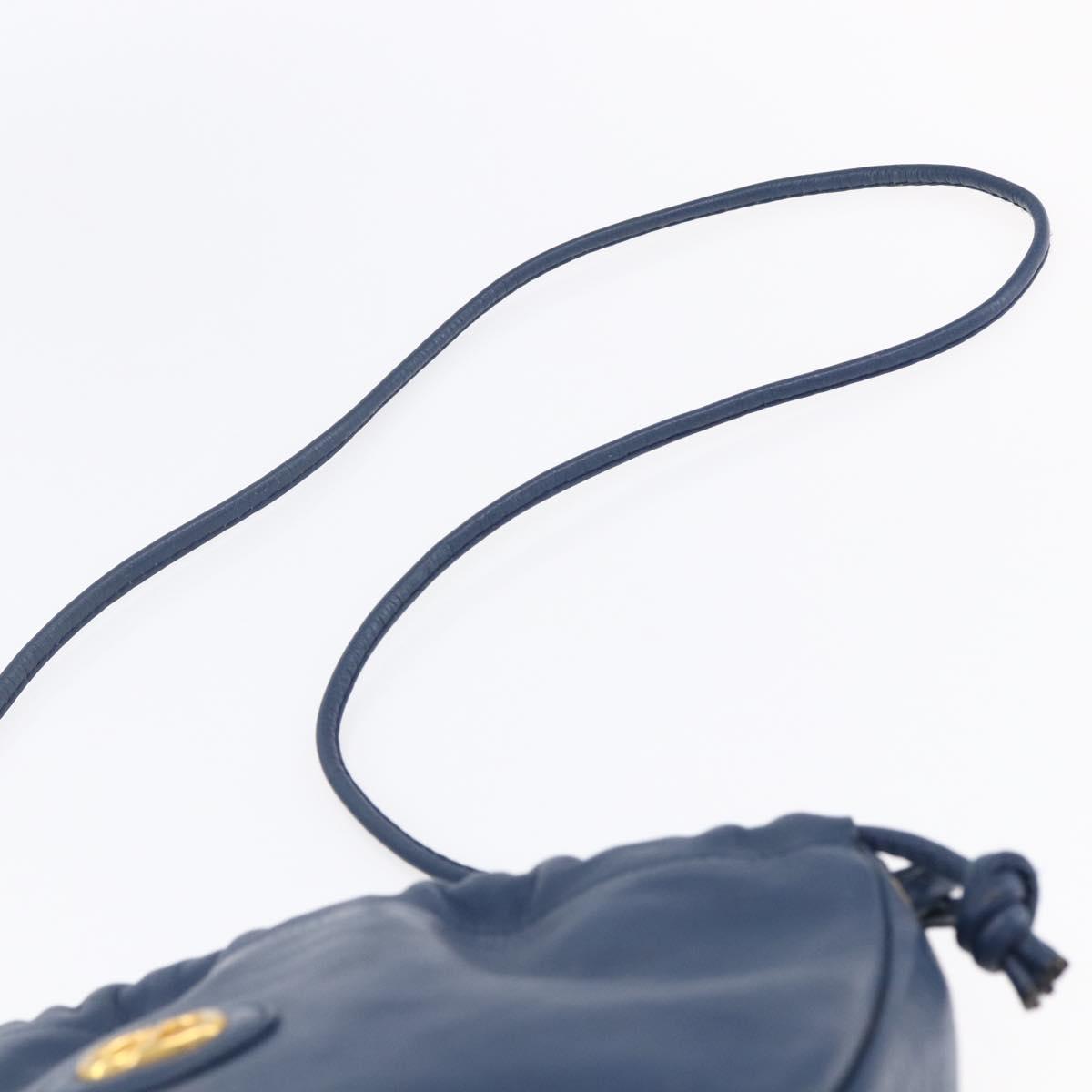 Christian Dior Shoulder Bag Leather Blue Gold Auth BA7999