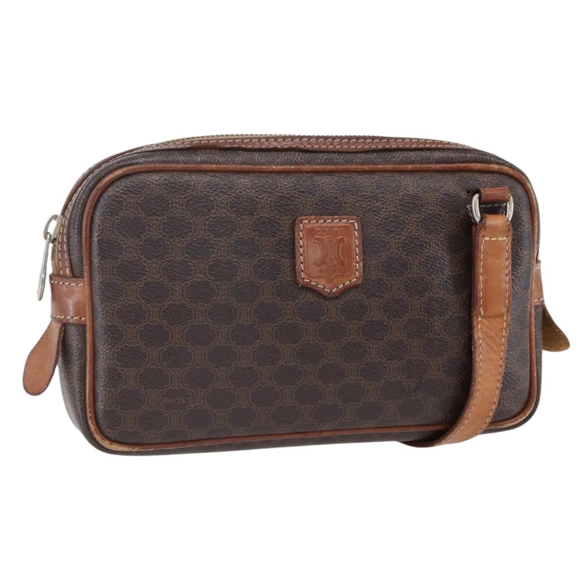 CELINE Macadam Canvas Shoulder Bag PVC Leather Brown Gold Auth BA8001