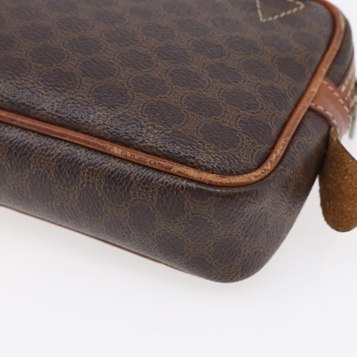 CELINE Macadam Canvas Shoulder Bag PVC Leather Brown Gold Auth BA8001