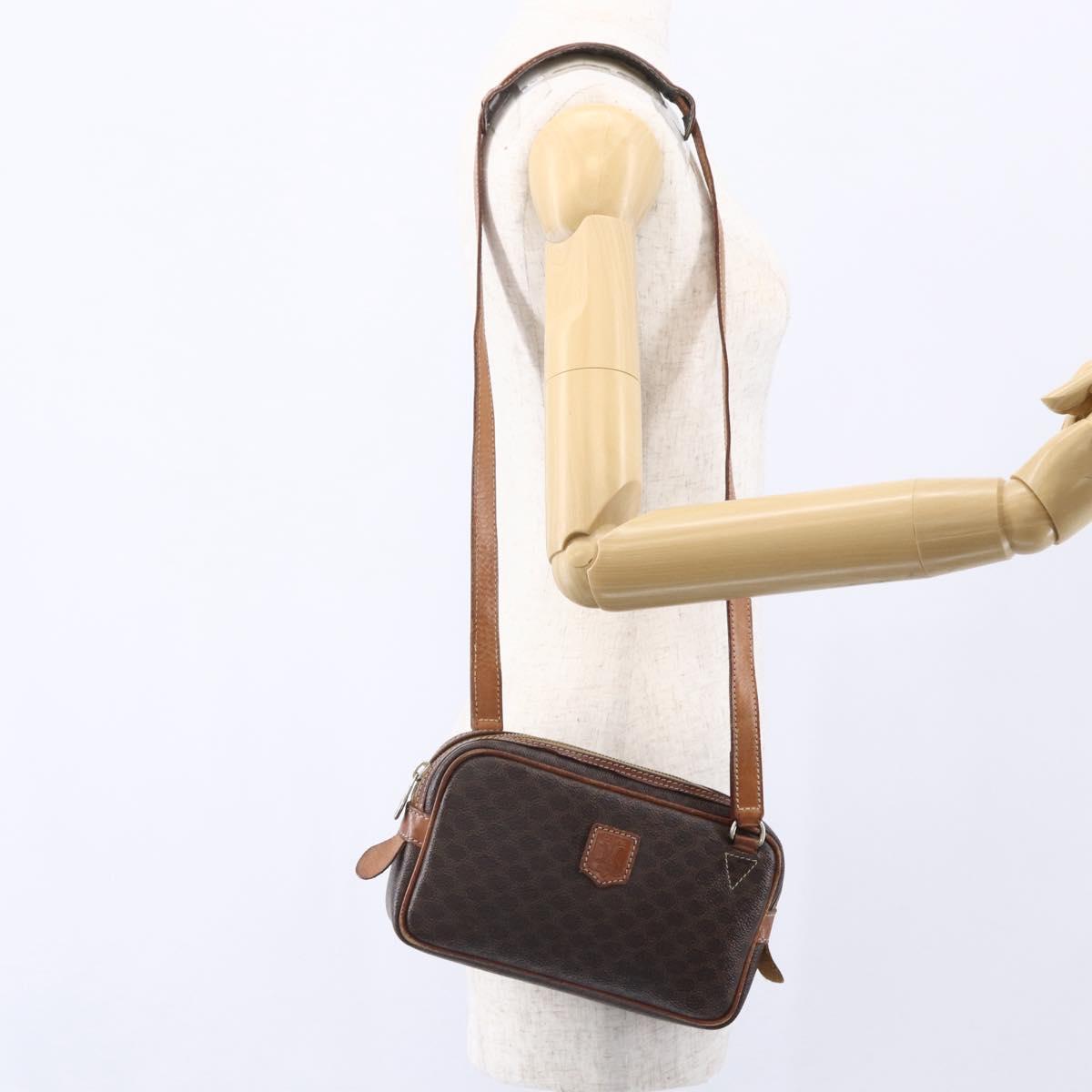 CELINE Macadam Canvas Shoulder Bag PVC Leather Brown Gold Auth BA8001